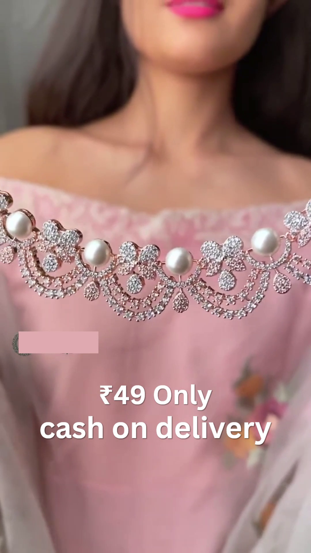 Pearl-Enchanted Floral Symphony Necklace with Sparkling Stone Curves and Elegant Pink Embroidered Harmony 🌿✨