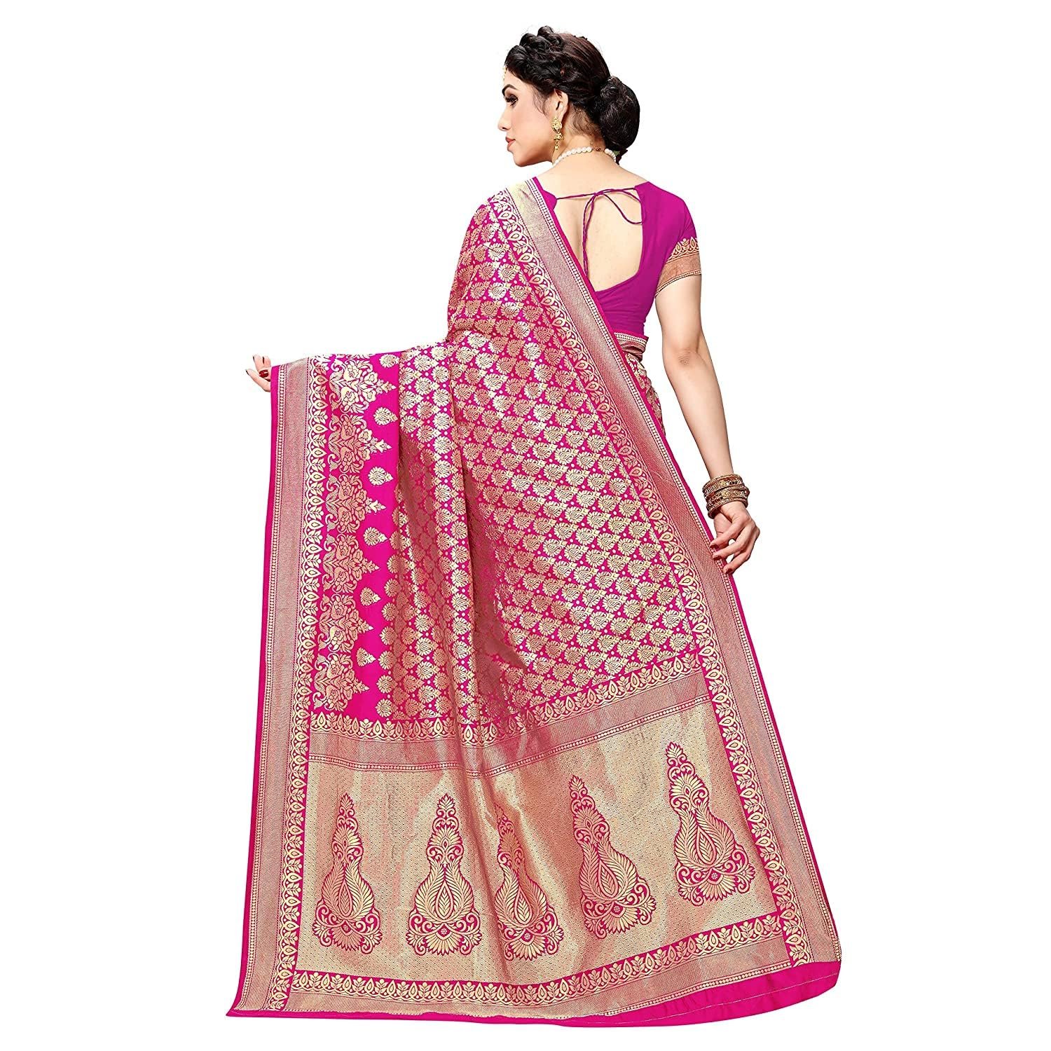 Yashika Women's Trendy Banarasi Kanjivaram Navy Color Art Silk Saree with Blouse Material