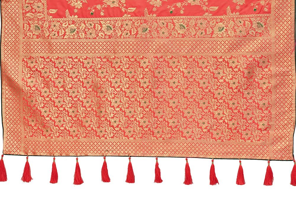 Monjolika Fashion Women's Banarasi Silk Blend Zari Woven Work With Tussles Saree and Embroidered Work Blouse Piece(37769 color)