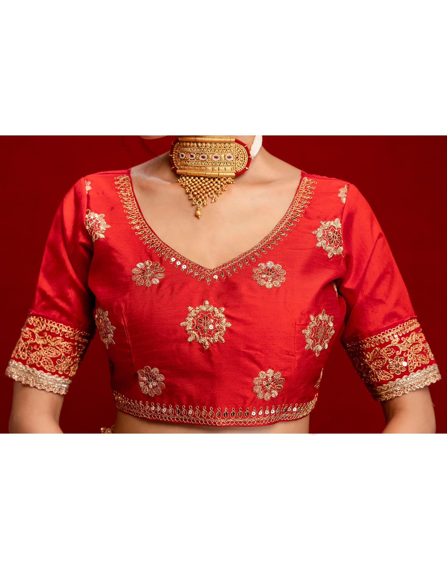 SIRIL Women's Vichitra Silk Sequins Embroidery Lace Saree With Unstitched Blouse Piece