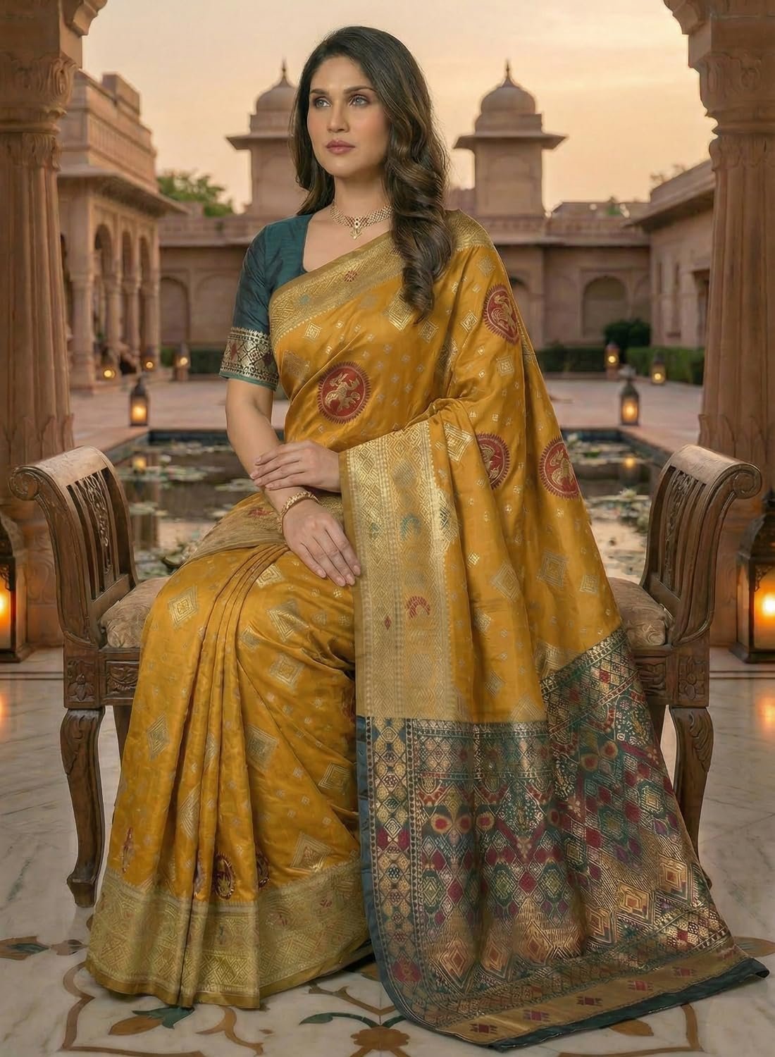 C J Enterprise Women's Pure Soft Silk Saree With Blouse Piece For Wedding (Diamond-Patola)