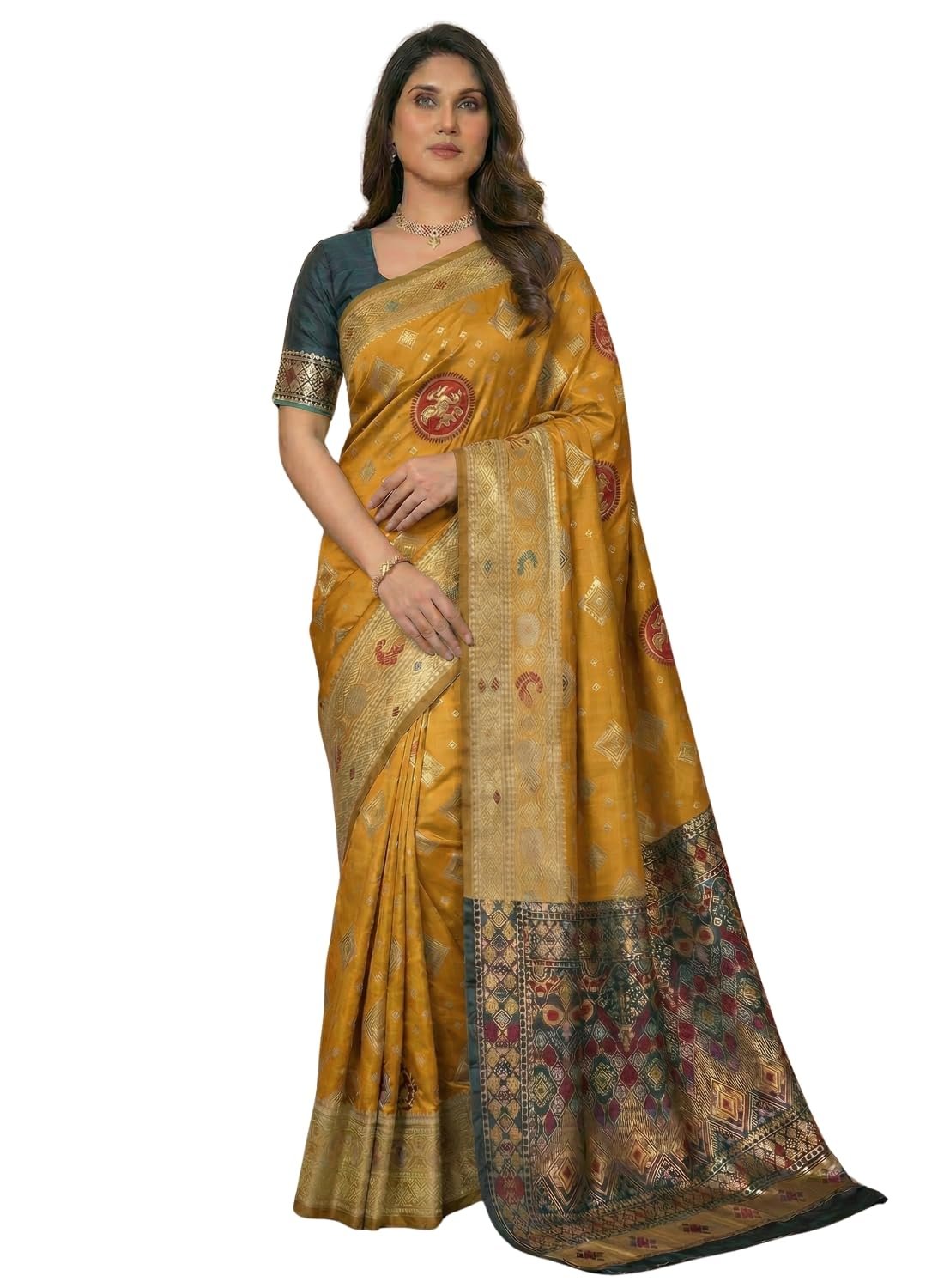 C J Enterprise Women's Pure Soft Silk Saree With Blouse Piece For Wedding (Diamond-Patola)