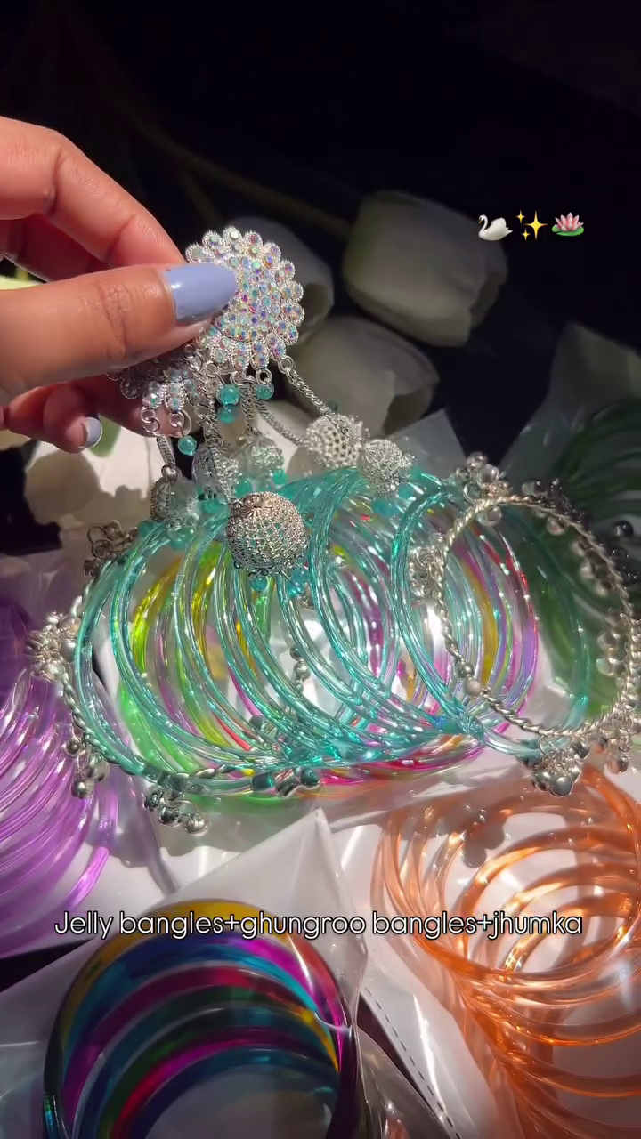 Turquoise Melody Jewelry Set – Jelly Bangles with Ghungroo Bells and Silver Jhumka Earrings 🌸✨