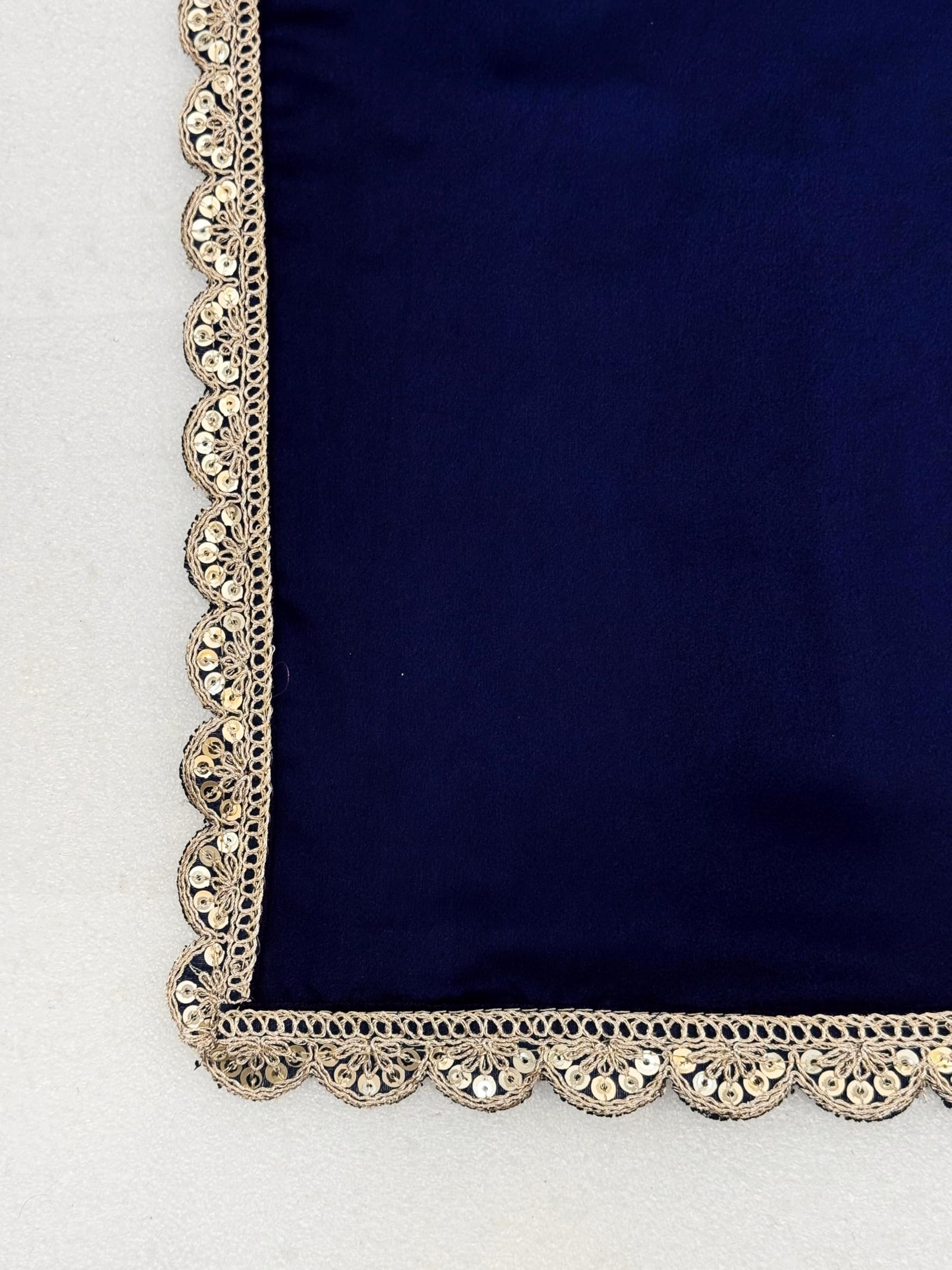 Saree For Women Satin Silk With Scallop Embroidered Border And Blouse Piece Wear For Party Wedding Farewell Plain Navy Blue