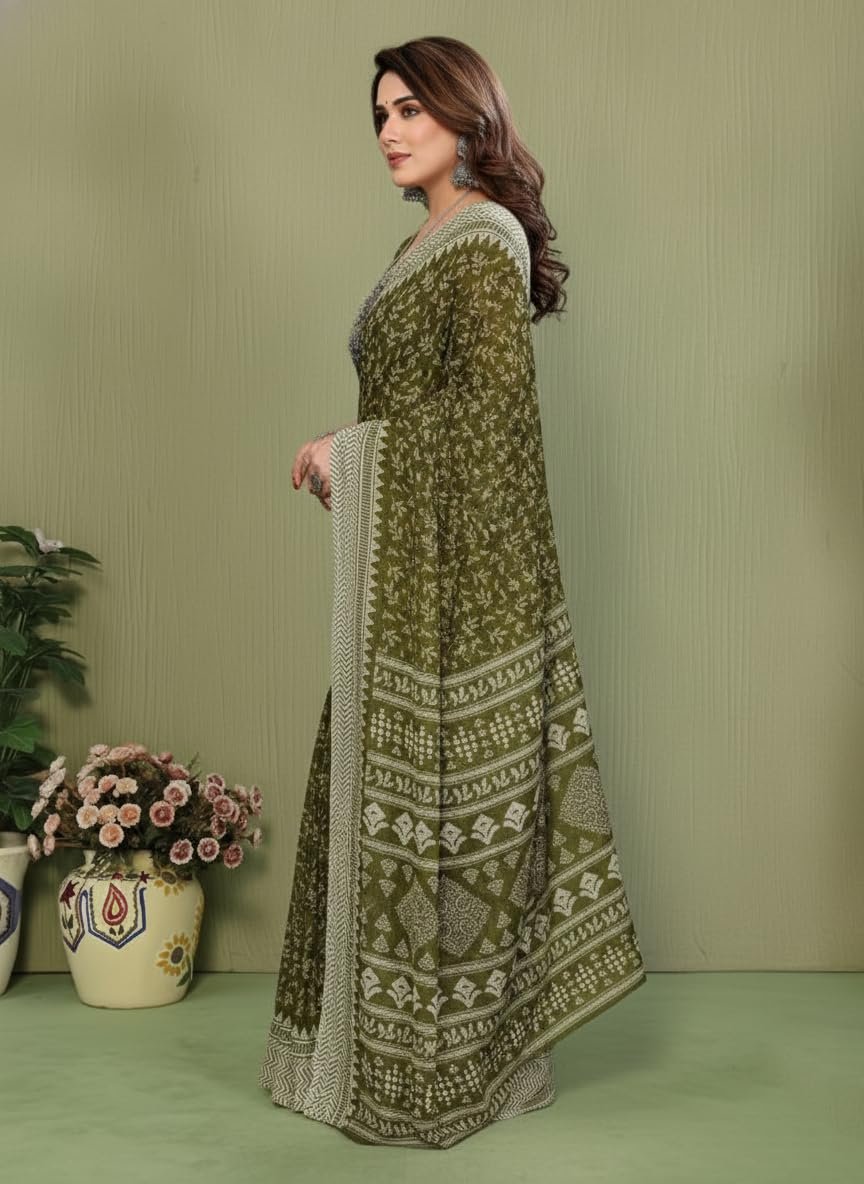 Yashika Women's Georgette Saree with Blouse Piece for Traditional Ethinic Wear Sari