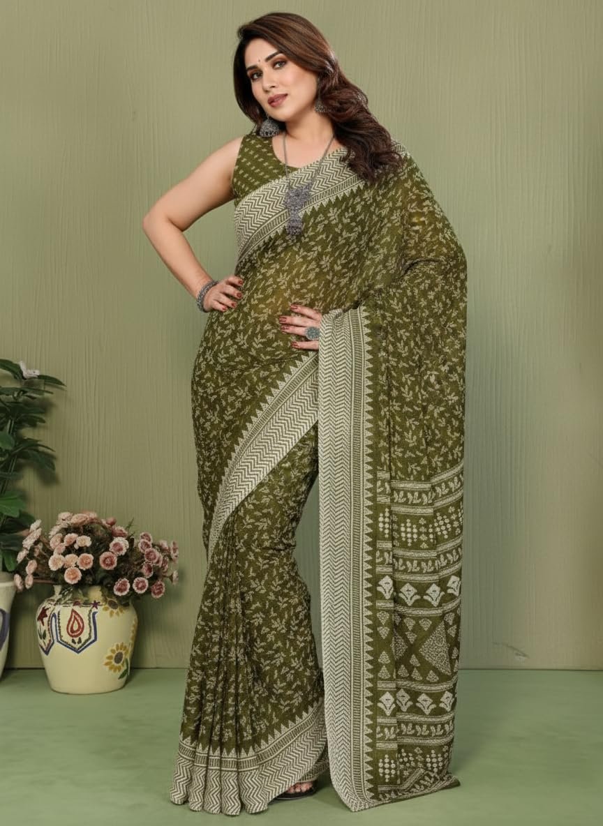 Yashika Women's Georgette Saree with Blouse Piece for Traditional Ethinic Wear Sari