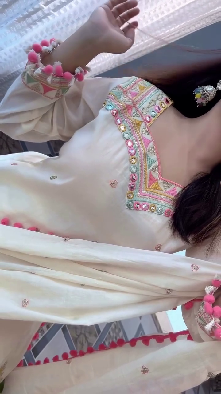 Elegant White Pink Festive Wear