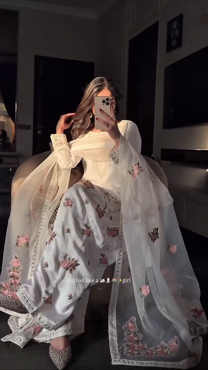 Luxury White Embroidered Suit