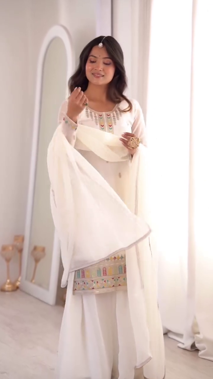 Graceful White Ethnic Suit Set