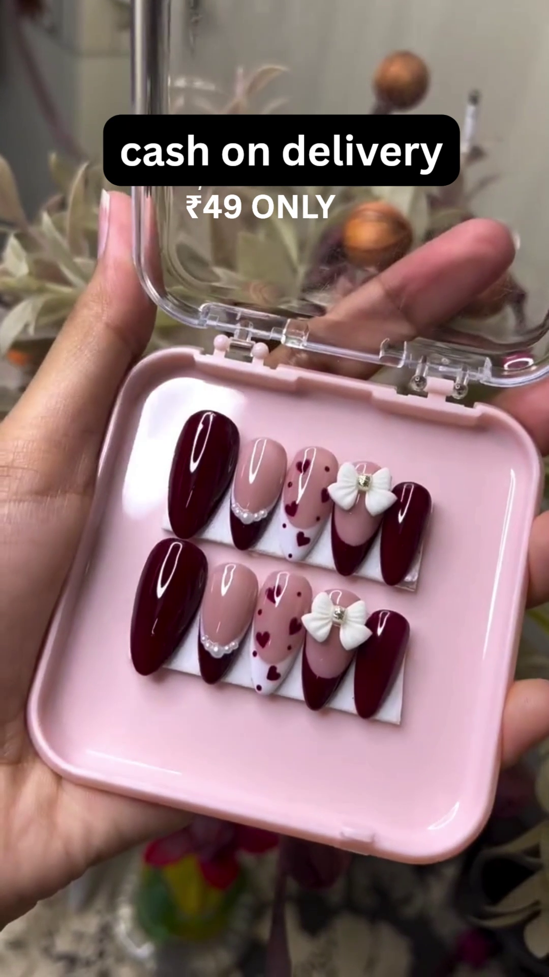 Burgundy Heart Press-On Nails – Romantic & Trendy