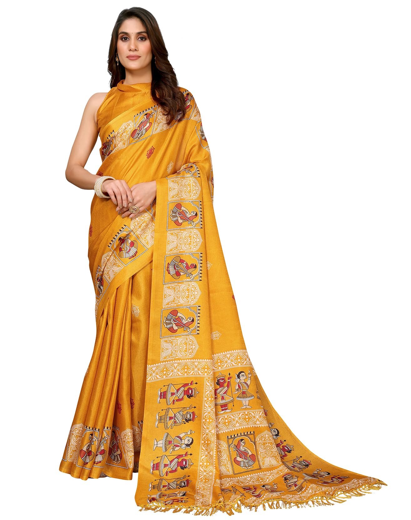Yashika Womens latest Art Silk and Tassels Saree with unstitched Blouse Material