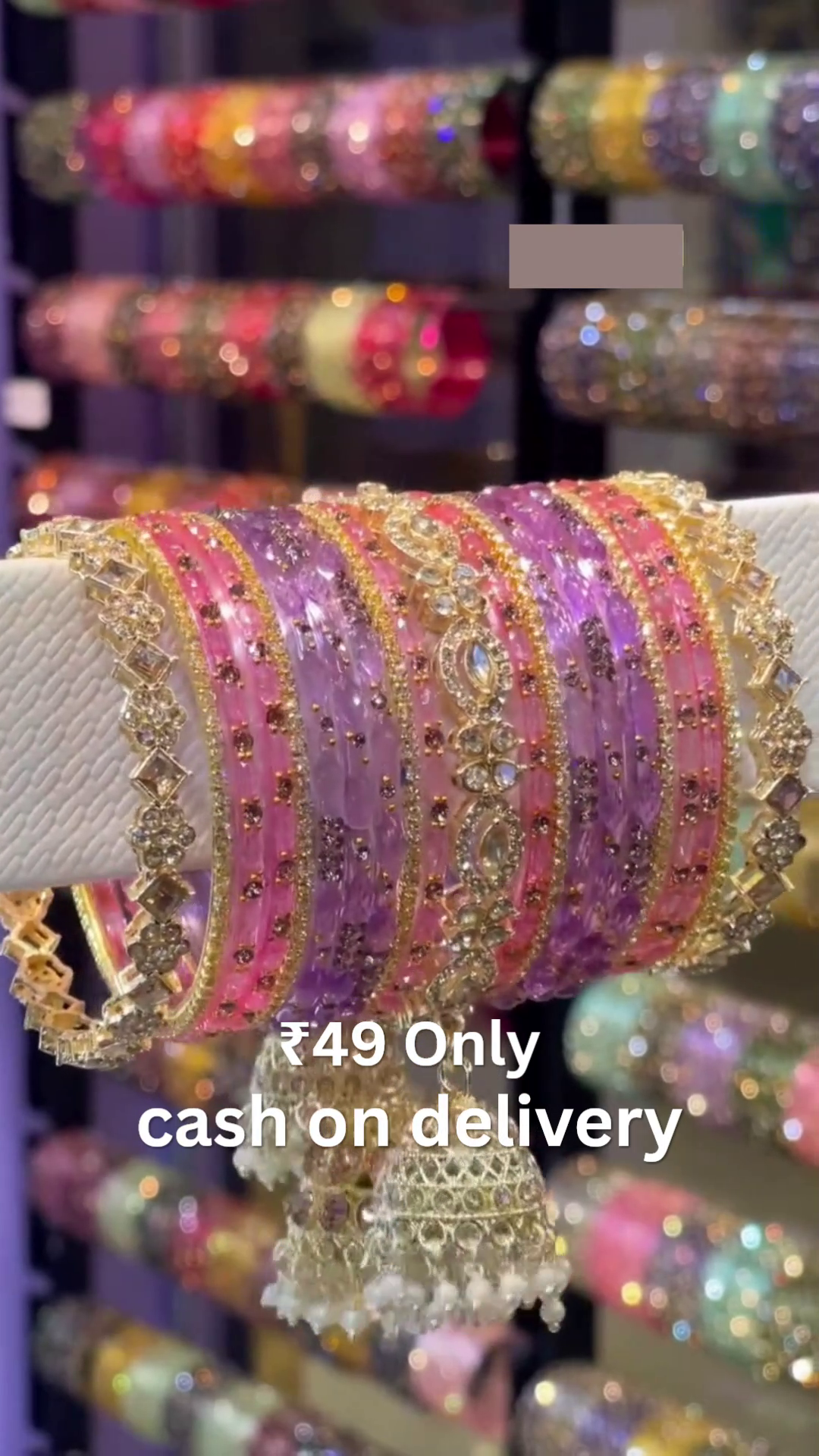 Purple & Pink Sparkling Bangle Harmony – Golden Detailing with Embedded Stones and Festive Ornaments 🌿✨